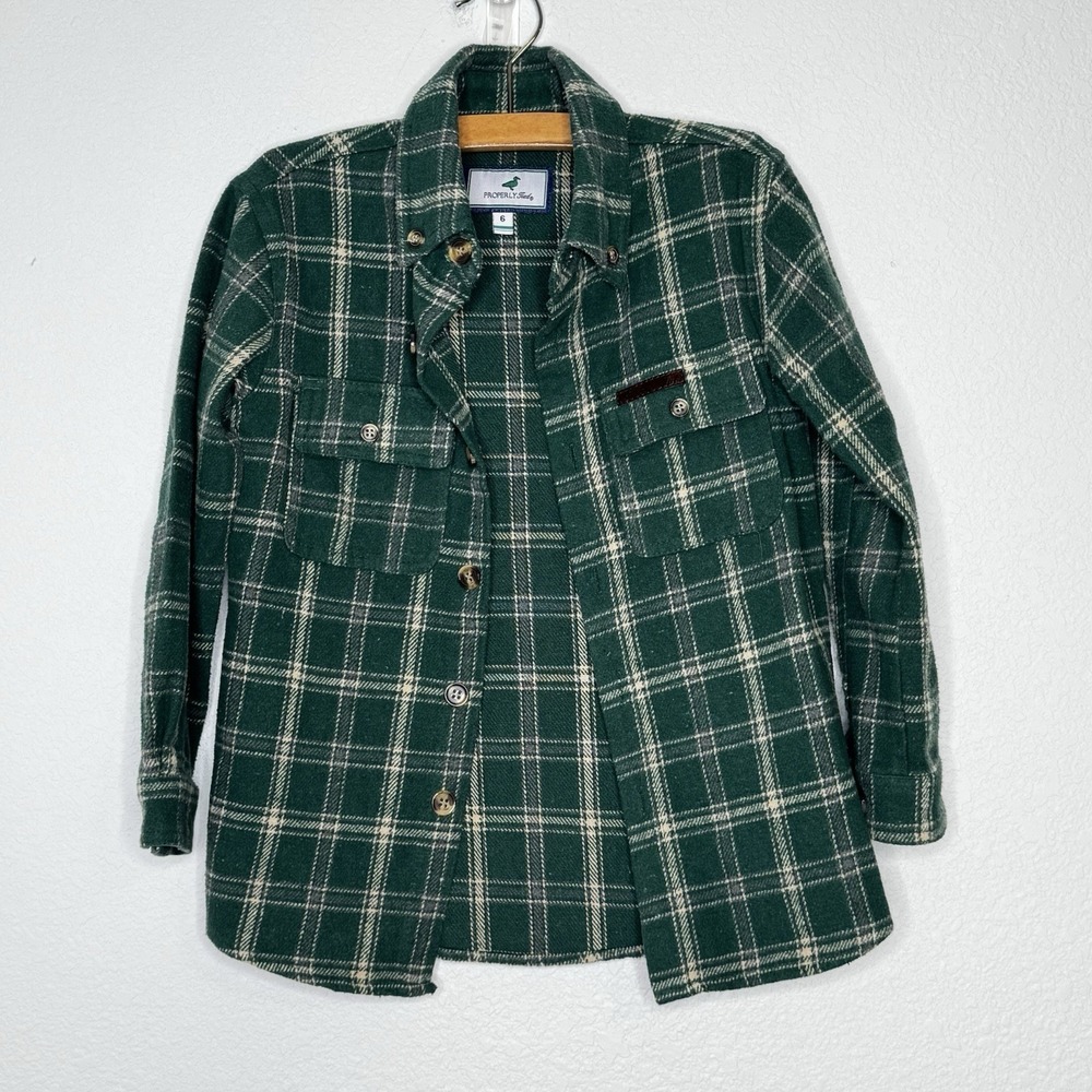 Properly Tied Boys Ranch Flannel‎ Plaid Shirt Size 6 Green Layering Outdoor